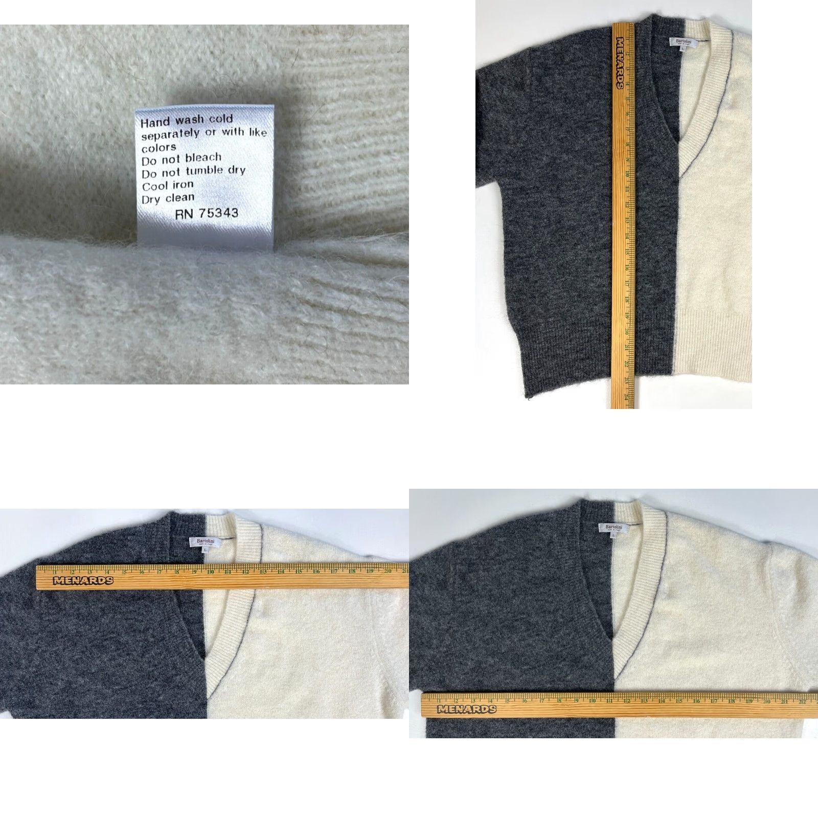 Vintage Bartolini Women’s V-Neck Sweater Two-Tone Knit Pullover Size L Gray White Alpaka Blend Made in Italy Size L / US 10 / IT 46 - 8 Thumbnail