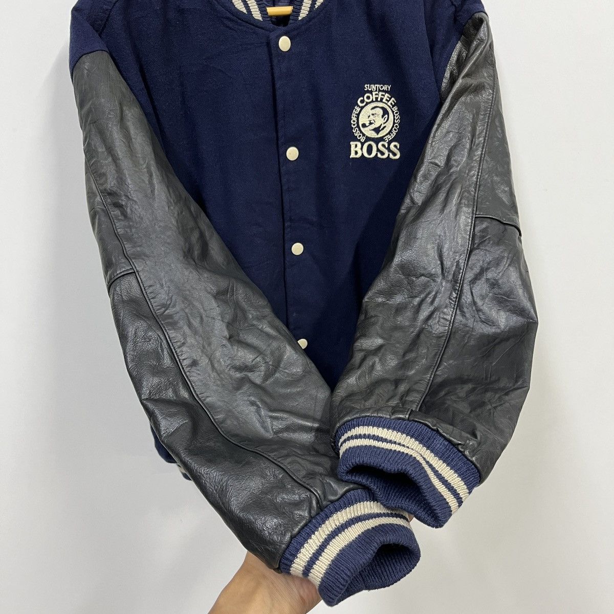 Japanese Brand Suntory BOSS Coffee Varsity Bomber Jacket Leather Sleeves L Size US L / EU 52-54 / 3 - 9 Thumbnail