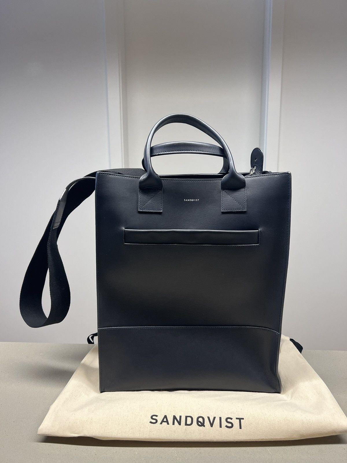 Brand New Sandqvist navy leather tote bag