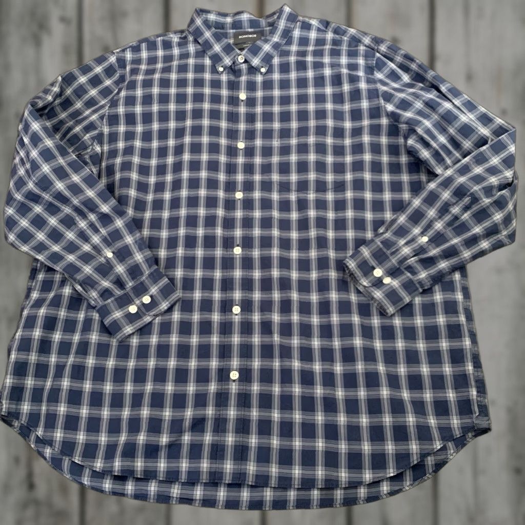 Bonobos Bonobos Shirt Mens 4XL Long Sleeve Button-Down Lightweight Cotton Plaid Blue Casual 4X Big & Tall Mens Size US XXL / EU 58 / 5 - 1 Thumbnail
