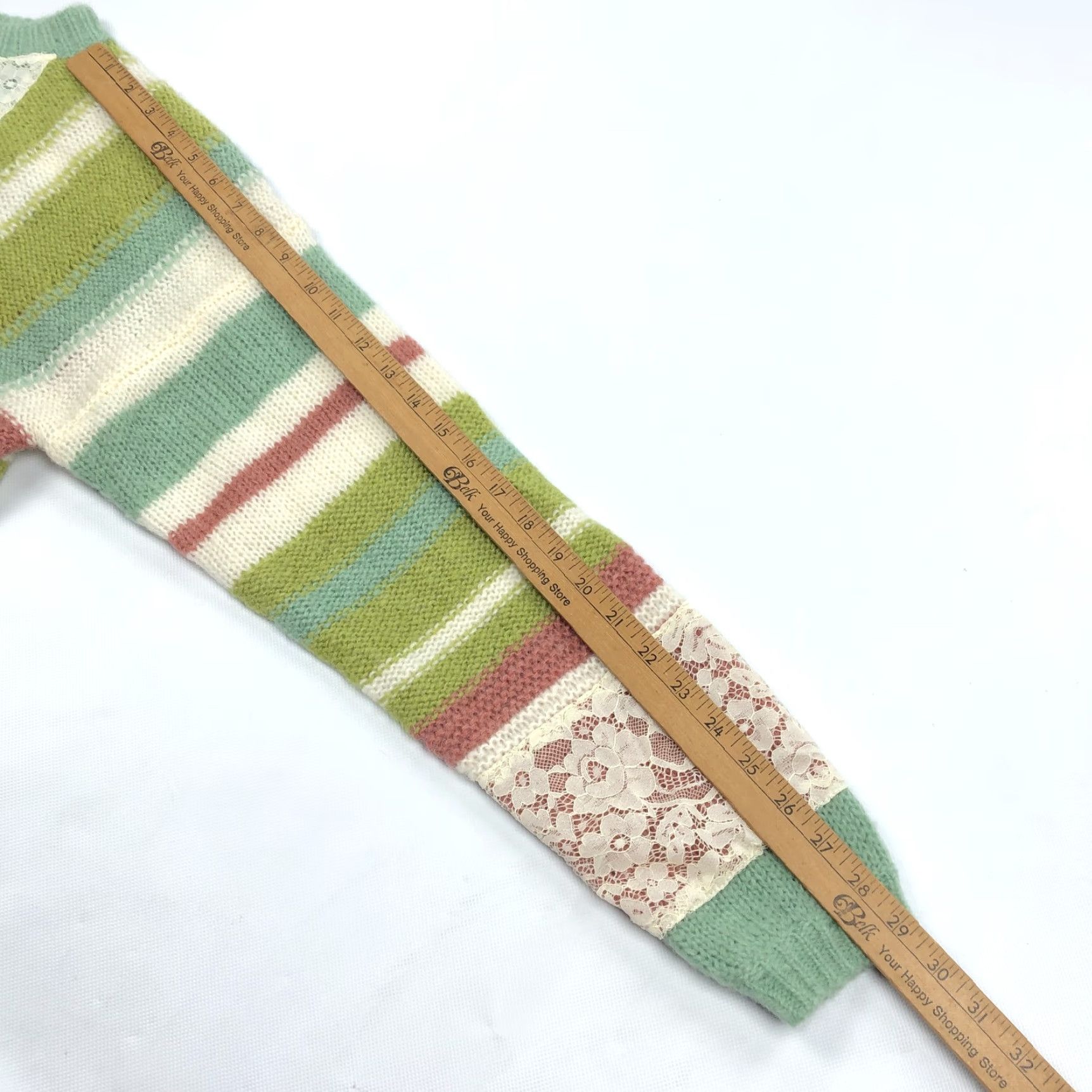 Vintage Sundance Sweater Knit Raglan Long Sleeve Patchwork Striped Lace Mohair Green Women's L Size L / US 10 / IT 46 - 6 Thumbnail