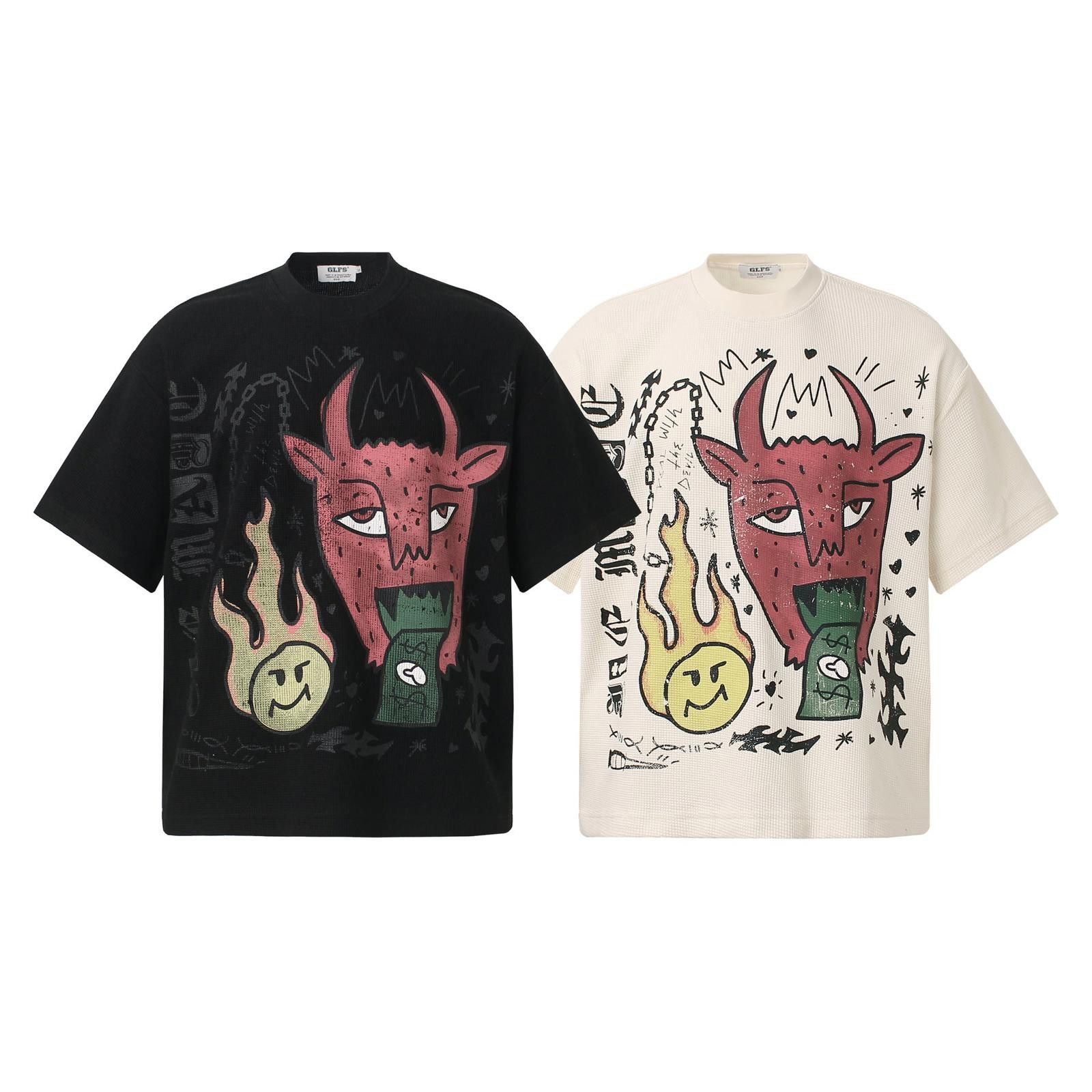 Vintage Devil Graphic Cream Cotton Tee | Oversized Street Print Size US M / EU 48-50 / 2 - 5 Thumbnail