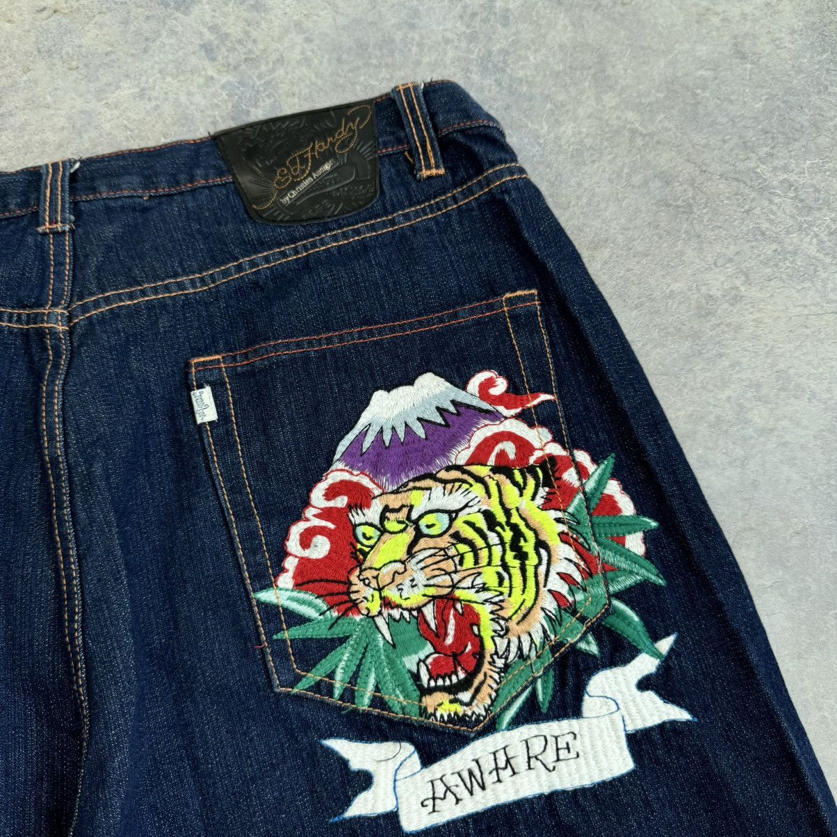 Ed Hardy 2008 💥 ED HARDY EMBROIDERED TIGER AWARE JORTS SHORTS Y2K Size US 40 / EU 56 - 5 Thumbnail