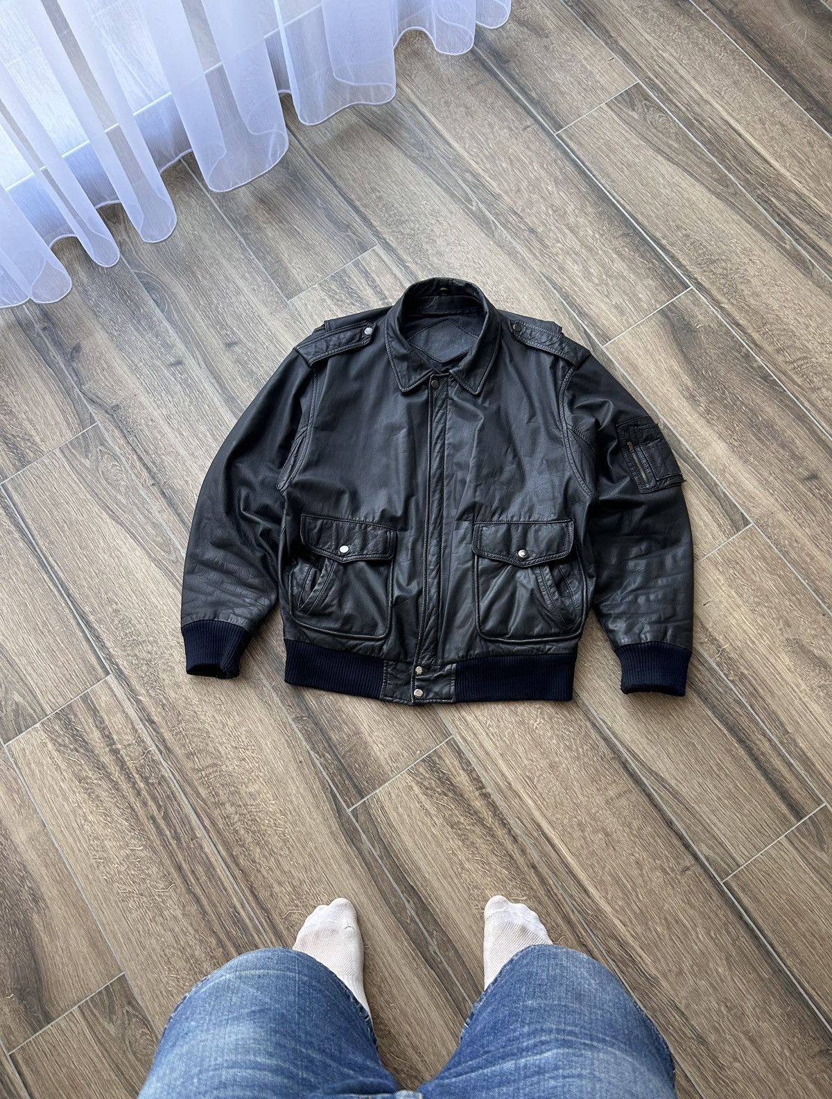 Genuine Leather × Vintage Vintage Genuine Leather Biker jacket Ma-1 style rare Size US L / EU 52-54 / 3 - 1 Thumbnail