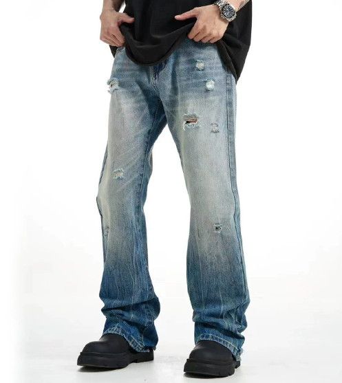 Jean American men's retro gradient washed distressed flared jeans Size US 32 / EU 48 - 1 Thumbnail