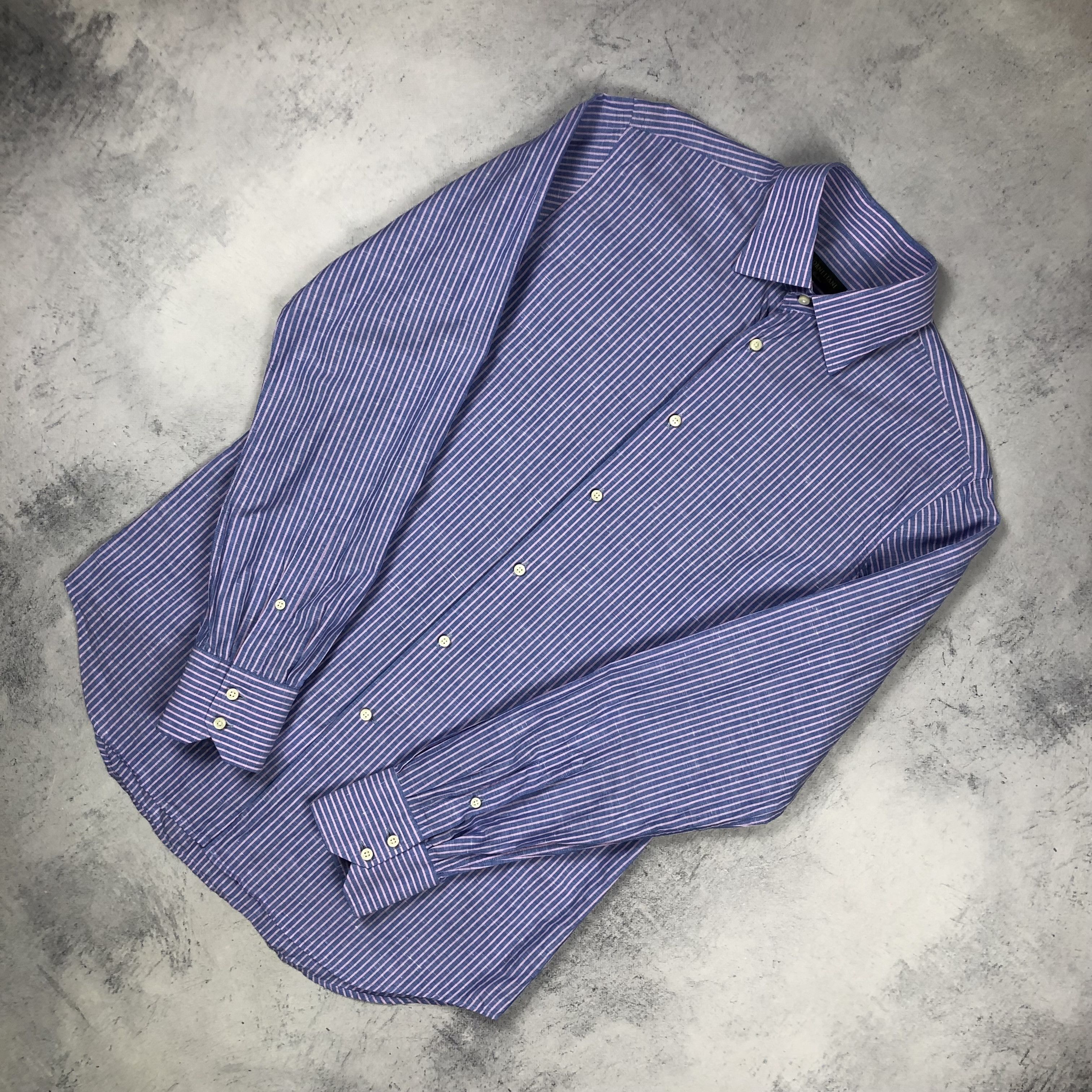 Corneliani Corneliani Striped Cotton Flax Button-up Shirt Size US L / EU 52-54 / 3 - 2 Thumbnail