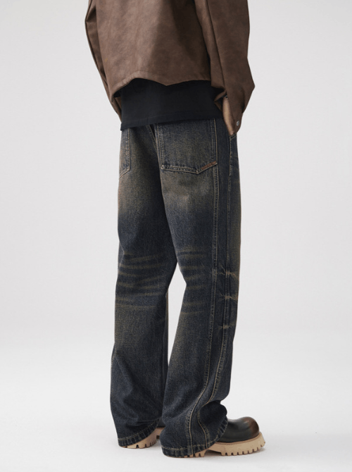 Japanese Brand Men's vintage washed distressed cracked straight jeans Size US 32 / EU 48 - 4 Thumbnail