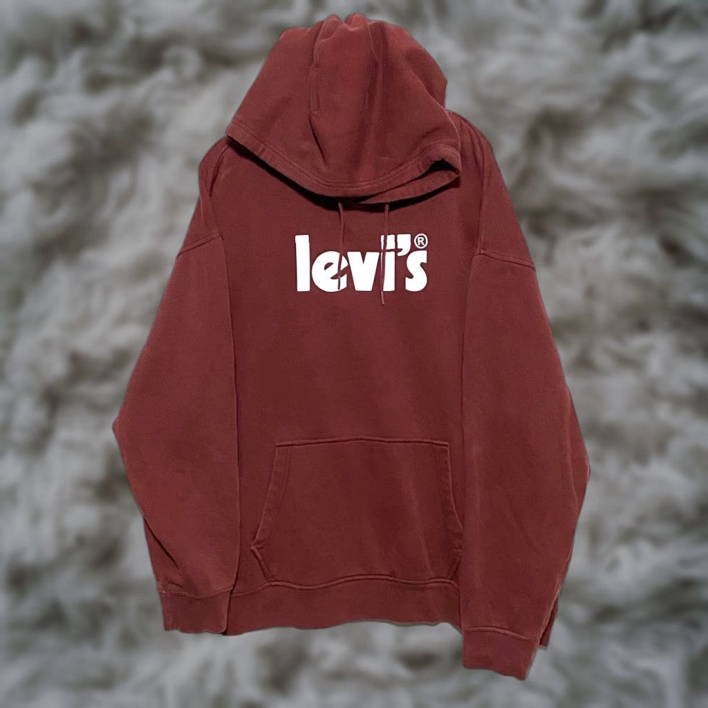 Levi's VINTAGE Levi's Relaxed Hoodie Mens 2XL Spell Out Logo Maroon Hoodie Mens XXL Pullovers Casual Classic Comfort Y2K Size US XXL / EU 58 / 5 - 1 Thumbnail