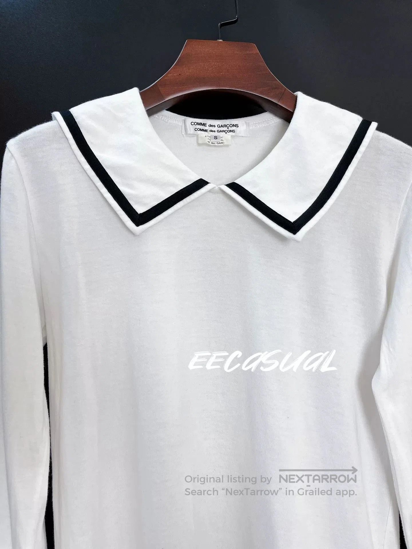 CDG by Comme des Garcons White Black Collar Long Sleeve T. Size S / US 4 / IT 40 - 4 Thumbnail