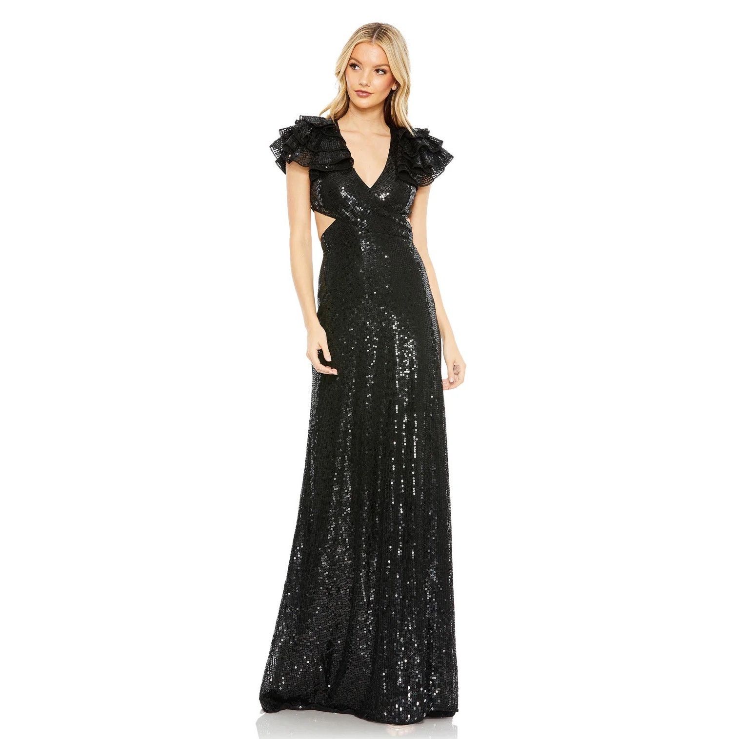 Mac Duggal Mac Duggal Sequined Ruffled Lace Up Gown Dress black size 0 Size XS / US 0-2 / IT 36-38 - 2 Thumbnail
