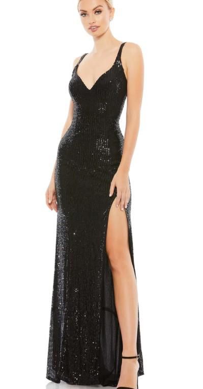 image of Designer Mac Duggal Fully Sequined Scoop Back Gown in Black, Women's (Size XL)