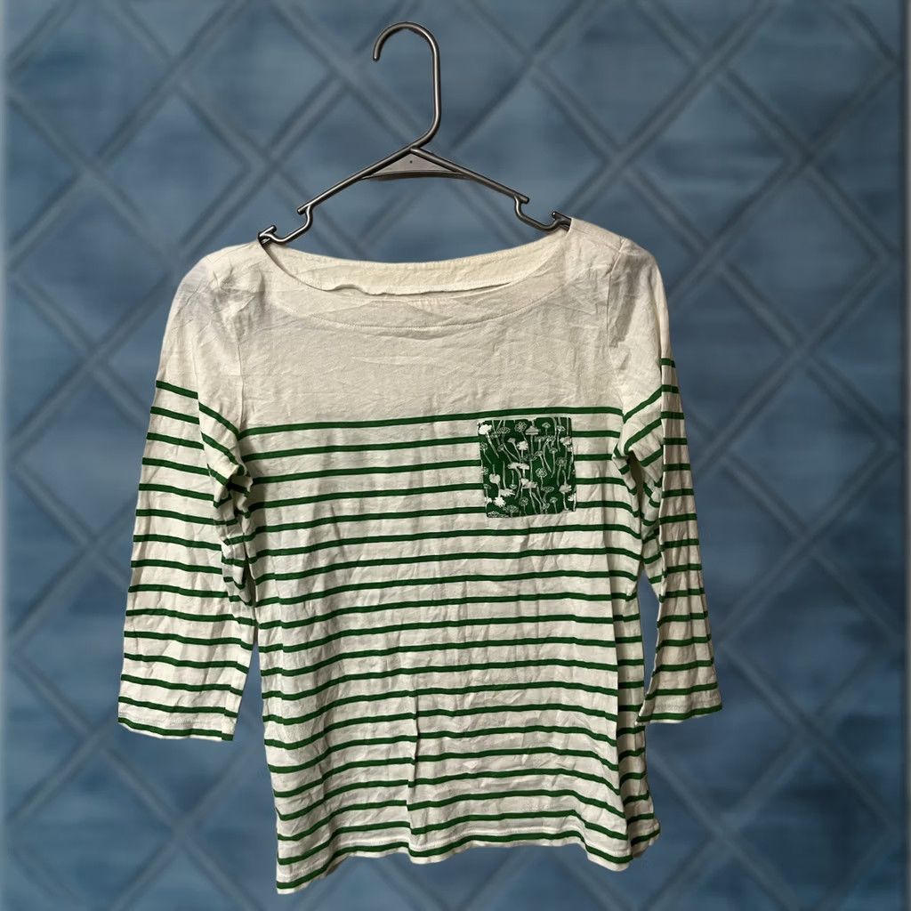 Vintage Ann Taylor Loft Top Women XS White Green Striped Long Sleeve T-Shirt Boat Neck Size XS / US 0-2 / IT 36-38 - 1 Thumbnail