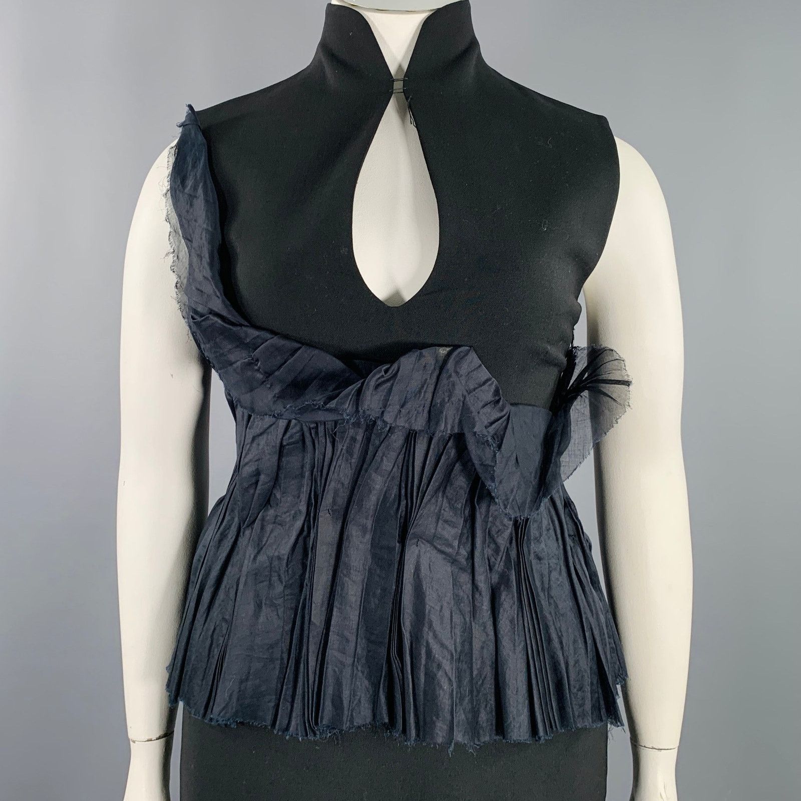 Brioni Black Mercerized Cotton Ruffled Open Back Cocktail Dress Size L / US 10 / IT 46 - 2 Thumbnail