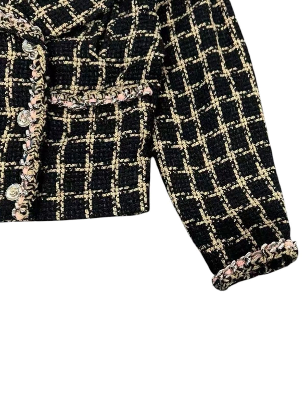 Chanel Chanel 34 Black Silk Plaid Check Tweed Blazer Jacket 2021 Size XS / US 0-2 / IT 36-38 - 4 Thumbnail