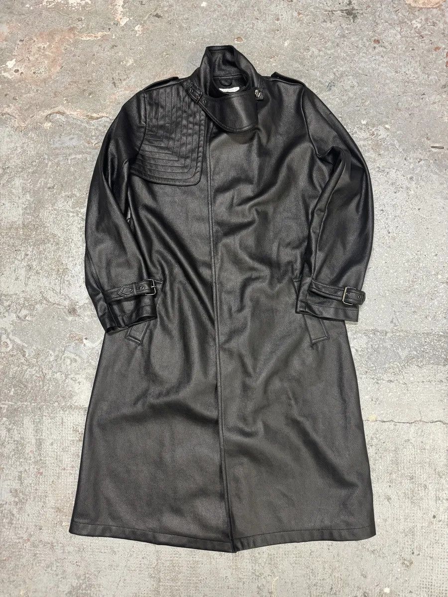 Balmain × Designer × Vintage 2000s Balmain Avant-Garde Black Vegan Leather Trench Coat Size US M / EU 48-50 / 2 - 5 Thumbnail