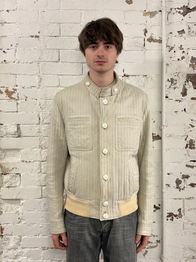 Dolce & Gabbana 2000s Dolce & Gabbana Vertical Cream White Leather Jacket Size US M / EU 48-50 / 2 - 2 Thumbnail
