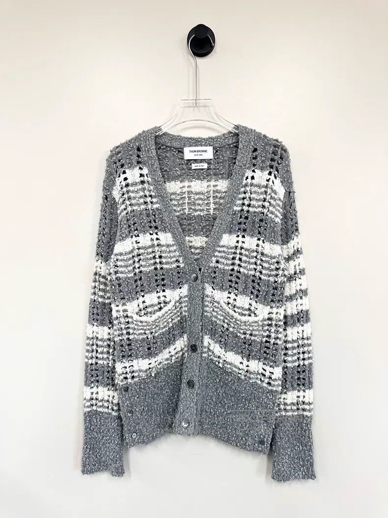 Thom Browne Thom Browne Grey and White Striped Knit Open-Cardigan Size S / US 4 / IT 40 - 1 Thumbnail