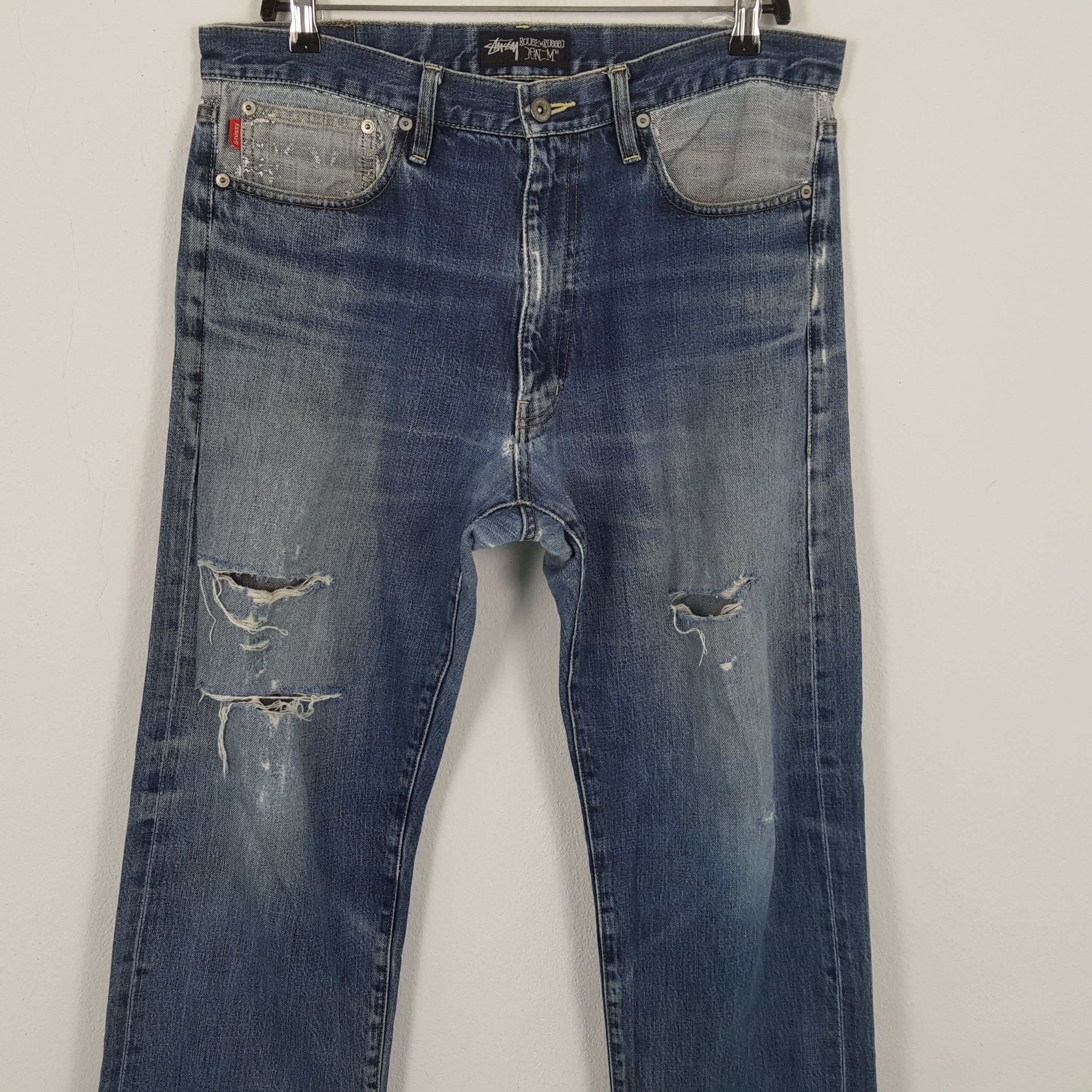 Stussy × Vintage STUSSY Streetwear Skateboard Style Distressed Jeans Size US 35 - 5 Thumbnail