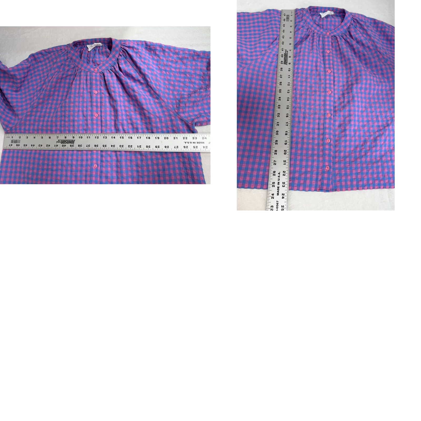 Pinko HYACINTH HOUSE Pink Blue Textured Gingham Rosie Blouse Coastal Preppy Womens Small Size S / US 4 / IT 40 - 8 Thumbnail
