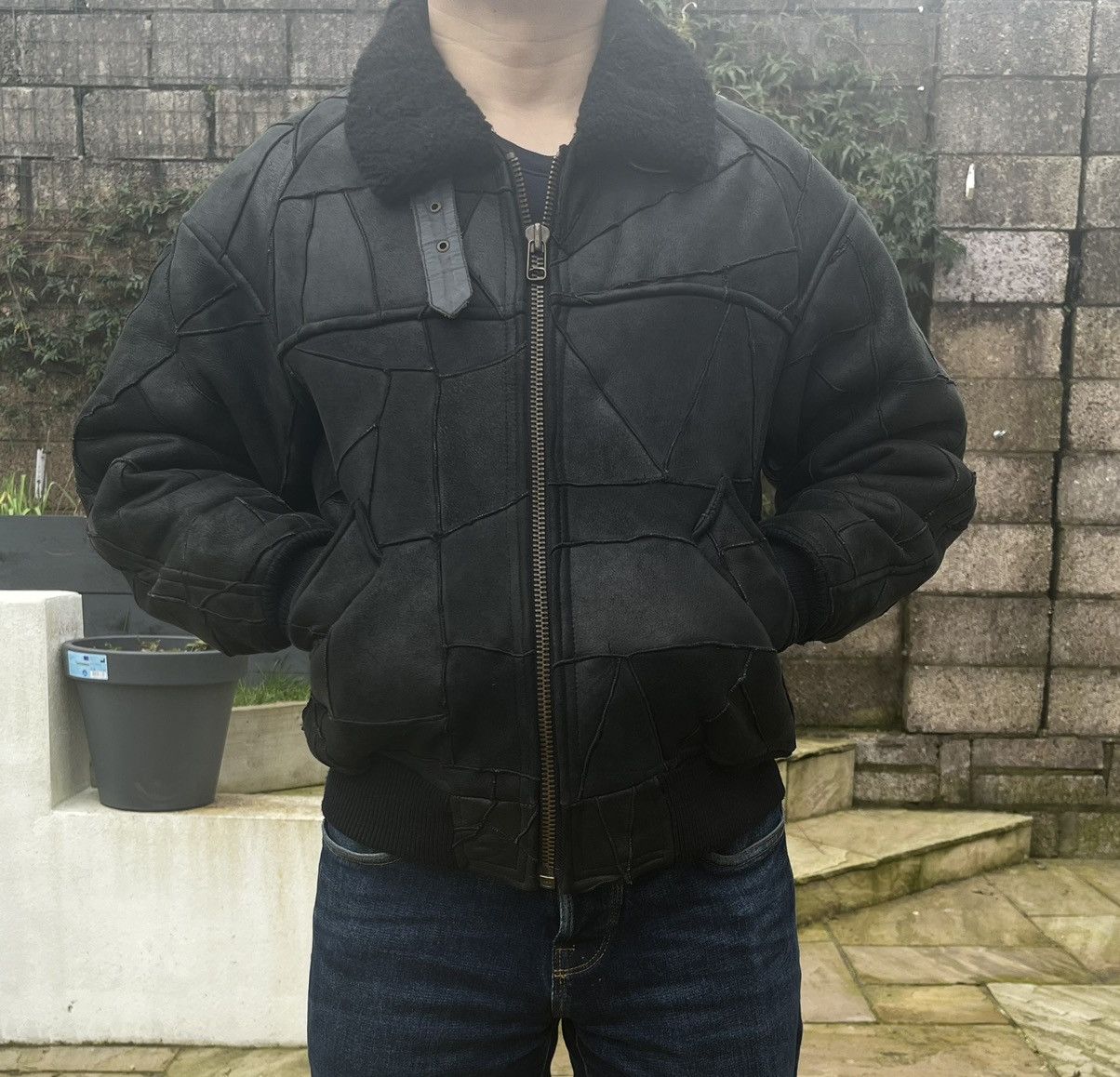 Japanese Brand 1990s patchwork shearling bomber/aviator leather jacket Size US M / EU 48-50 / 2 - 8 Thumbnail