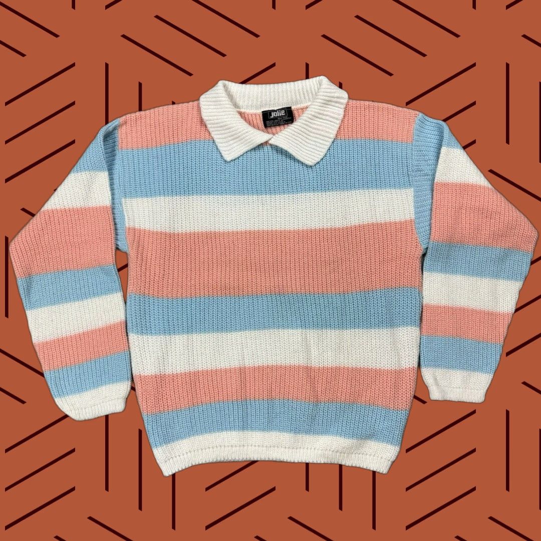 Vintage VINTAGE 70s 80s Women's Pastel Striped Collared Sweater All Seasons Knit Size M Size M / US 6-8 / IT 42-44 - 1 Thumbnail