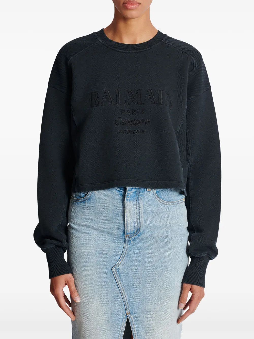 Balmain o1s1wg111225 Logo-Embroidered Sweatshirt in Dark Grey Size S / US 4 / IT 40 - 2 Thumbnail