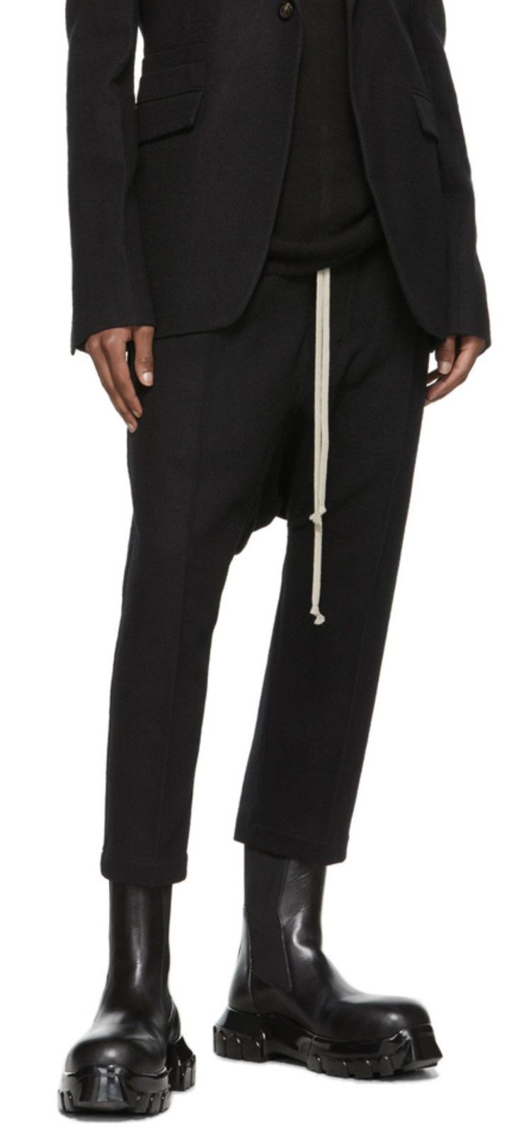 Rick Owens Black wool-blend flannel cropped trousers Size US 32 / EU 48 - 1 Thumbnail