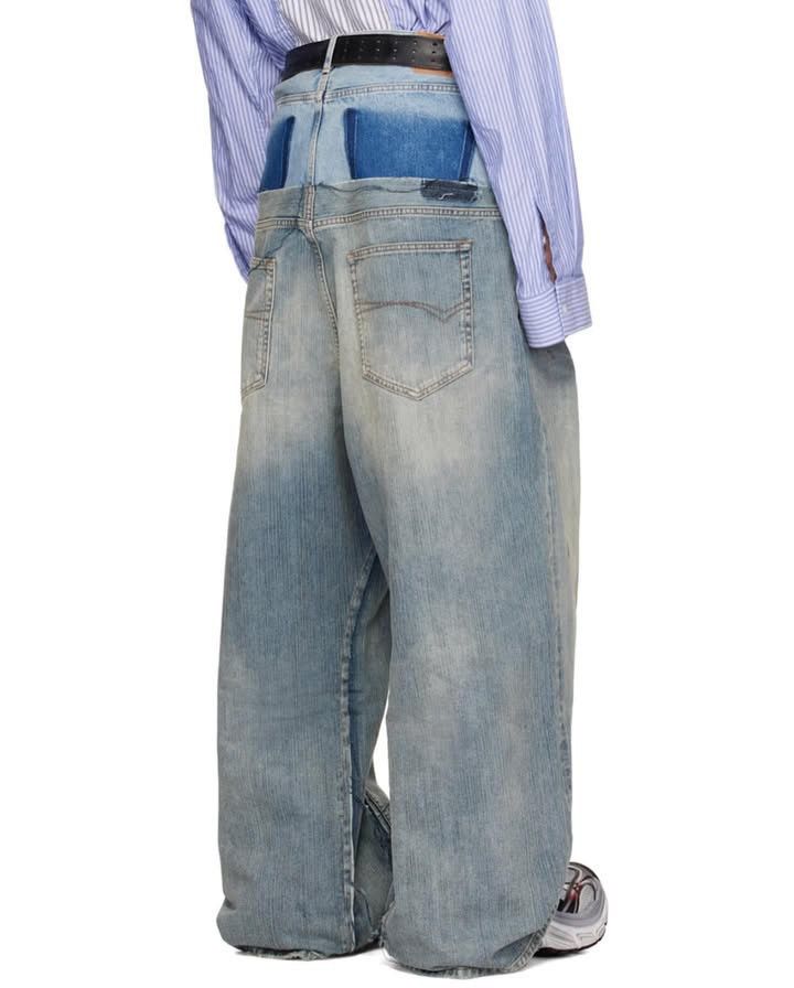 Balenciaga Blue Cut Up Double Waist Baggy Jeans Size US 34 / EU 50 - 3 Thumbnail