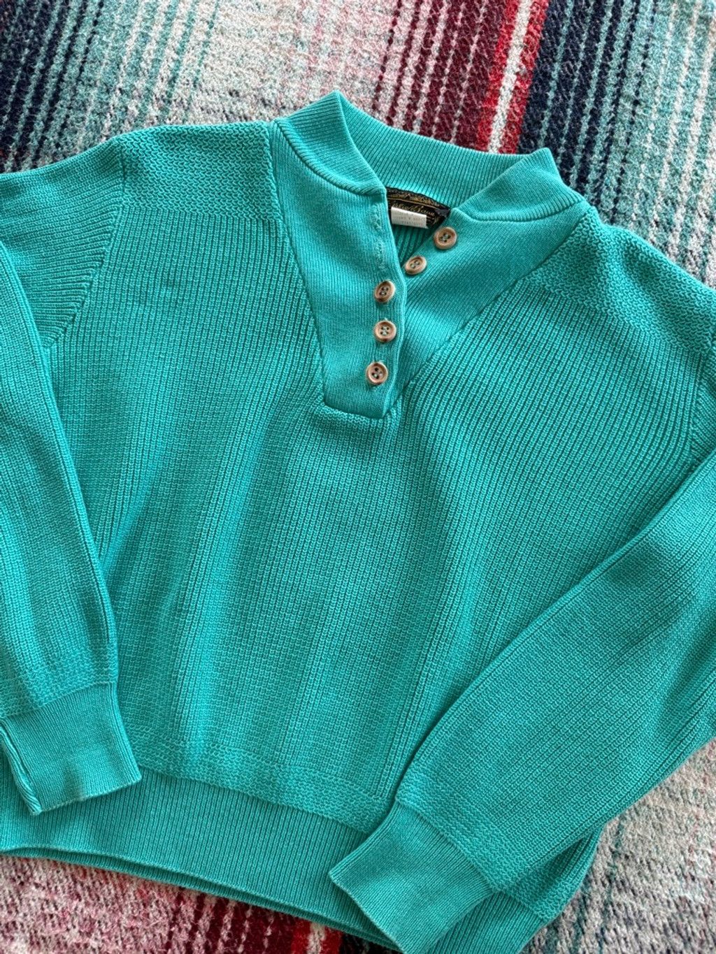 Eddie Bauer 80s Women’s Eddie Bauer Teal Henley Sweater L Size L / US 10 / IT 46 - 2 Thumbnail