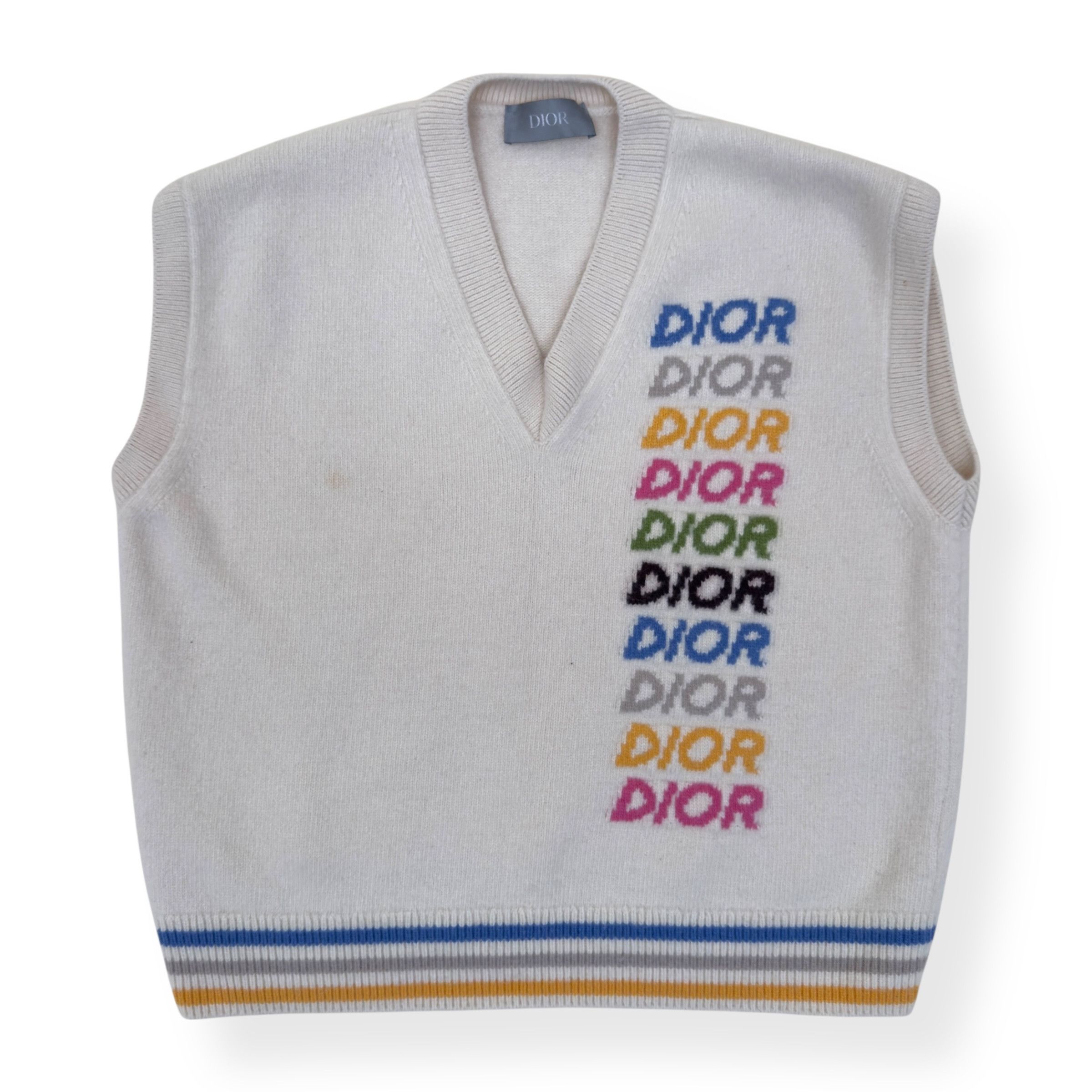 Dior DIOR LOGO-KNIT WOOL VEST CREAM / MULTICOLOURED XL Size US XL / EU 56 / 4 - 1 Thumbnail