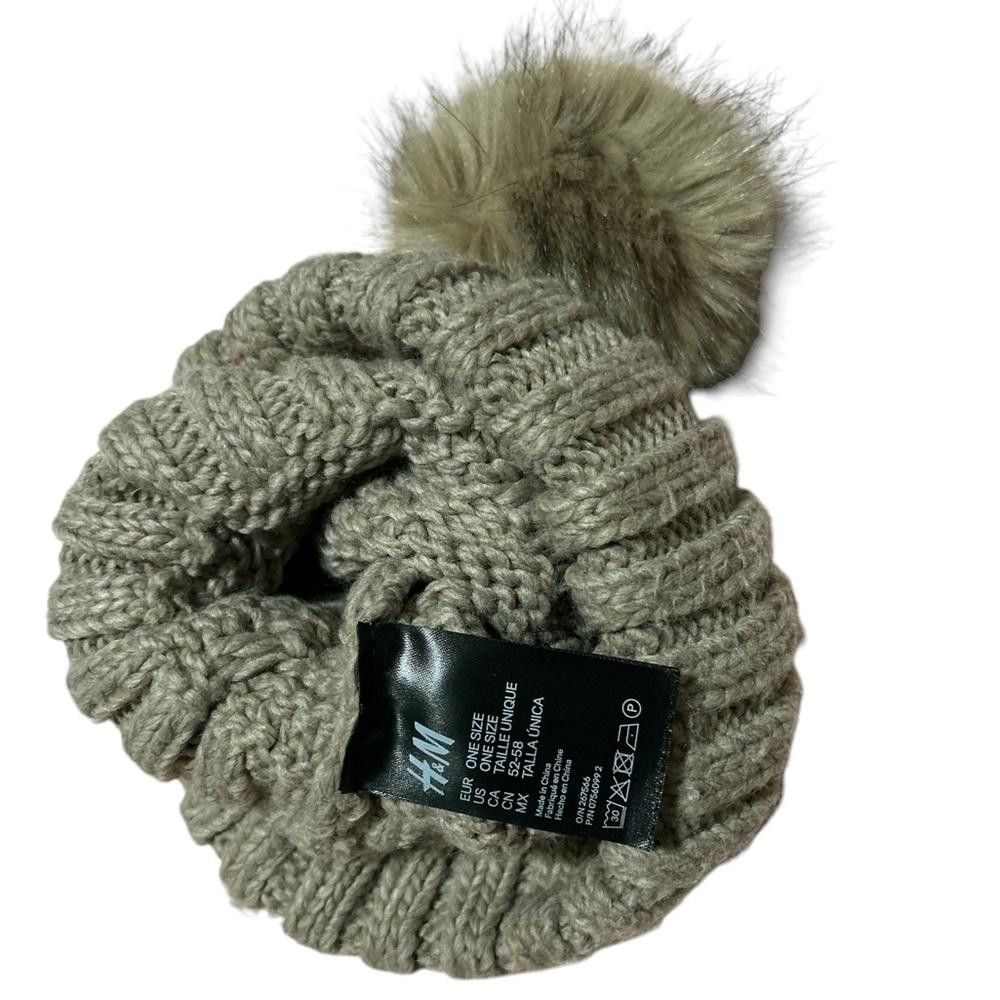 H&M H&M Grey Knitted Cable Pom-Pom Beanie Size ONE SIZE - 2 Thumbnail