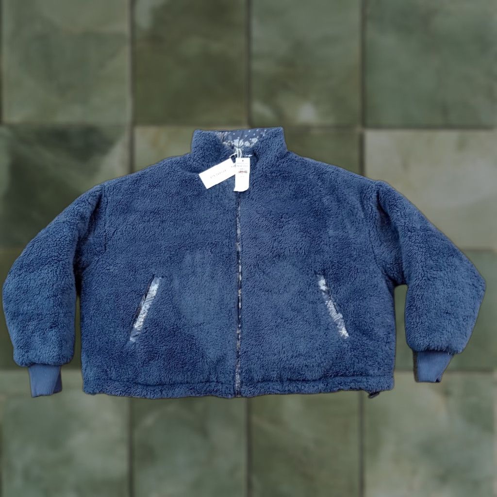 American Eagle Outfitters American Eagle Womens Blue Fuzzy Cropped Mid-Length Zip Up Jacket XS Size XS / US 0-2 / IT 36-38 - 1 Thumbnail