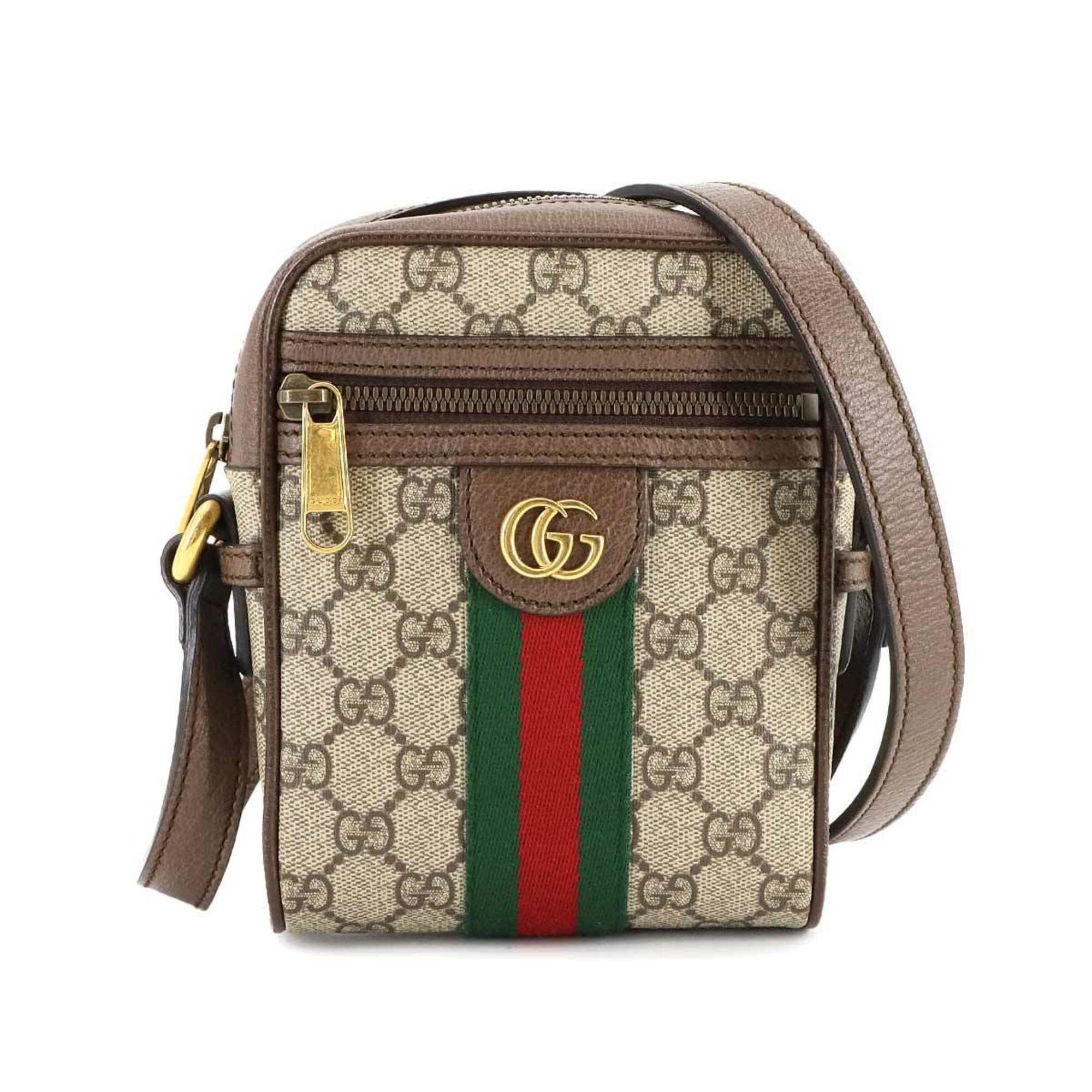 Gucci Ophidia Small Shoulder Bag GG Supreme Canvas Leather Beige Brown 598127, Women's