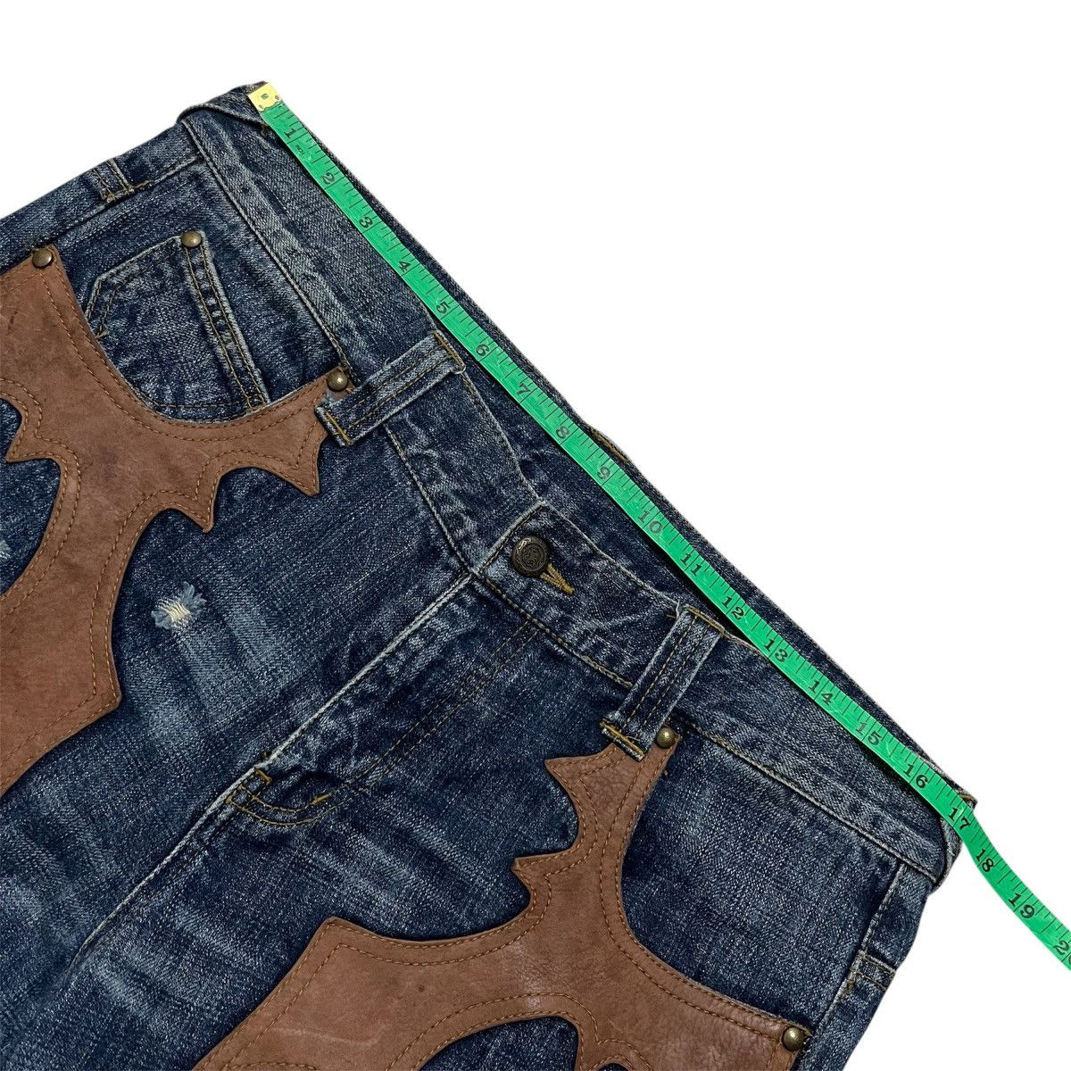 If Six Was Nine MCD Mcdmsion Leather Pocket Denim Punk Distressed Denim Size US 33 - 10 Thumbnail