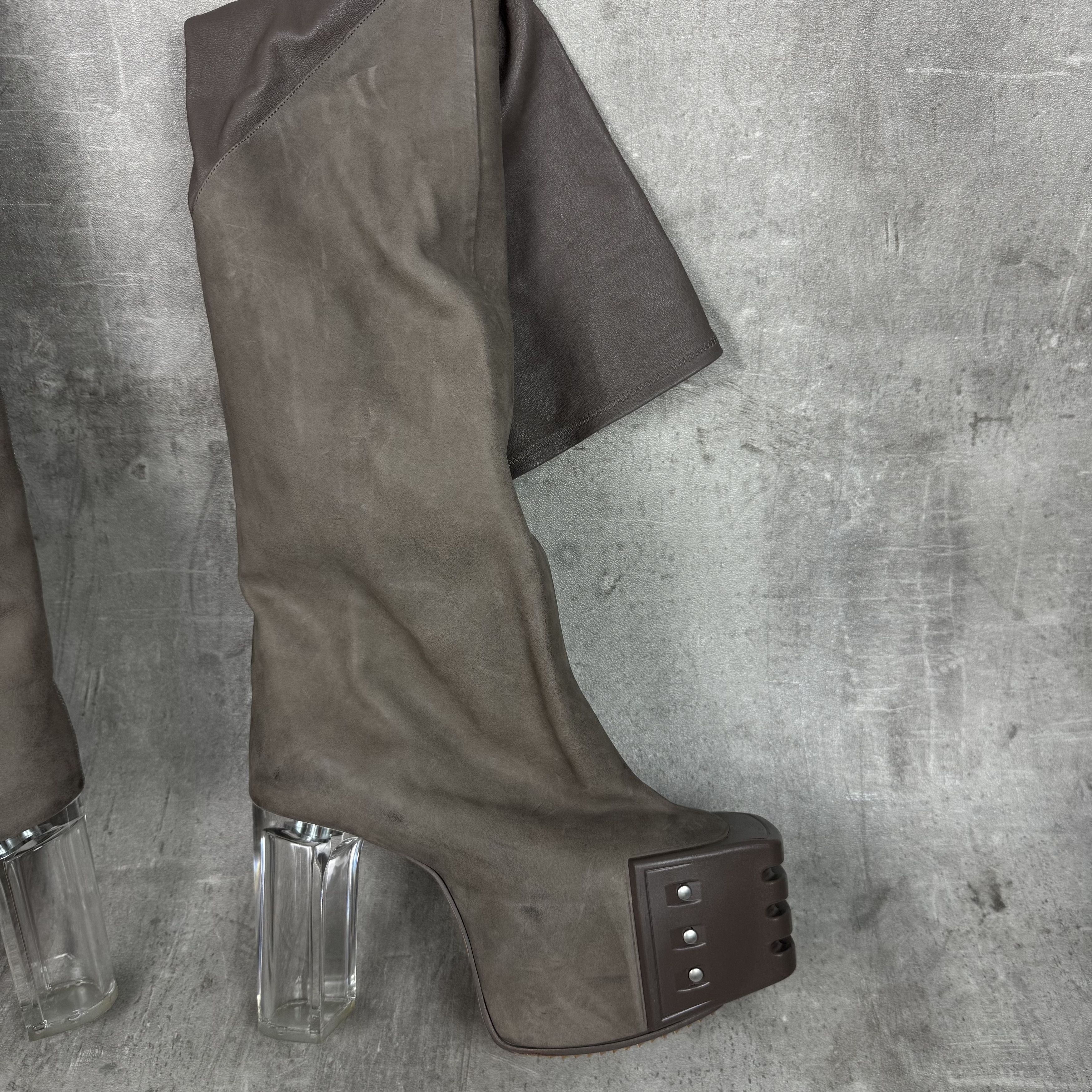 Rick Owens RICK OWENS Oblique Thigh High Kiss Heels Grill Beveled Boots Size US 6 / EU 39 - 8 Thumbnail