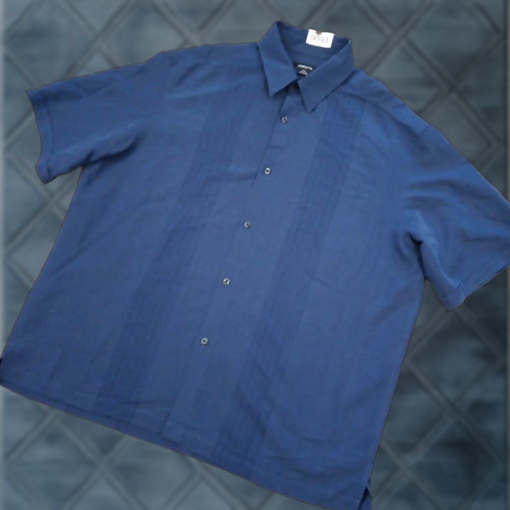 Liz Claiborne Claiborne Shirt Mens XLT Blue Striped Short Sleeve Button Up Polyester Blend Size US XL / EU 56 / 4 - 1 Thumbnail