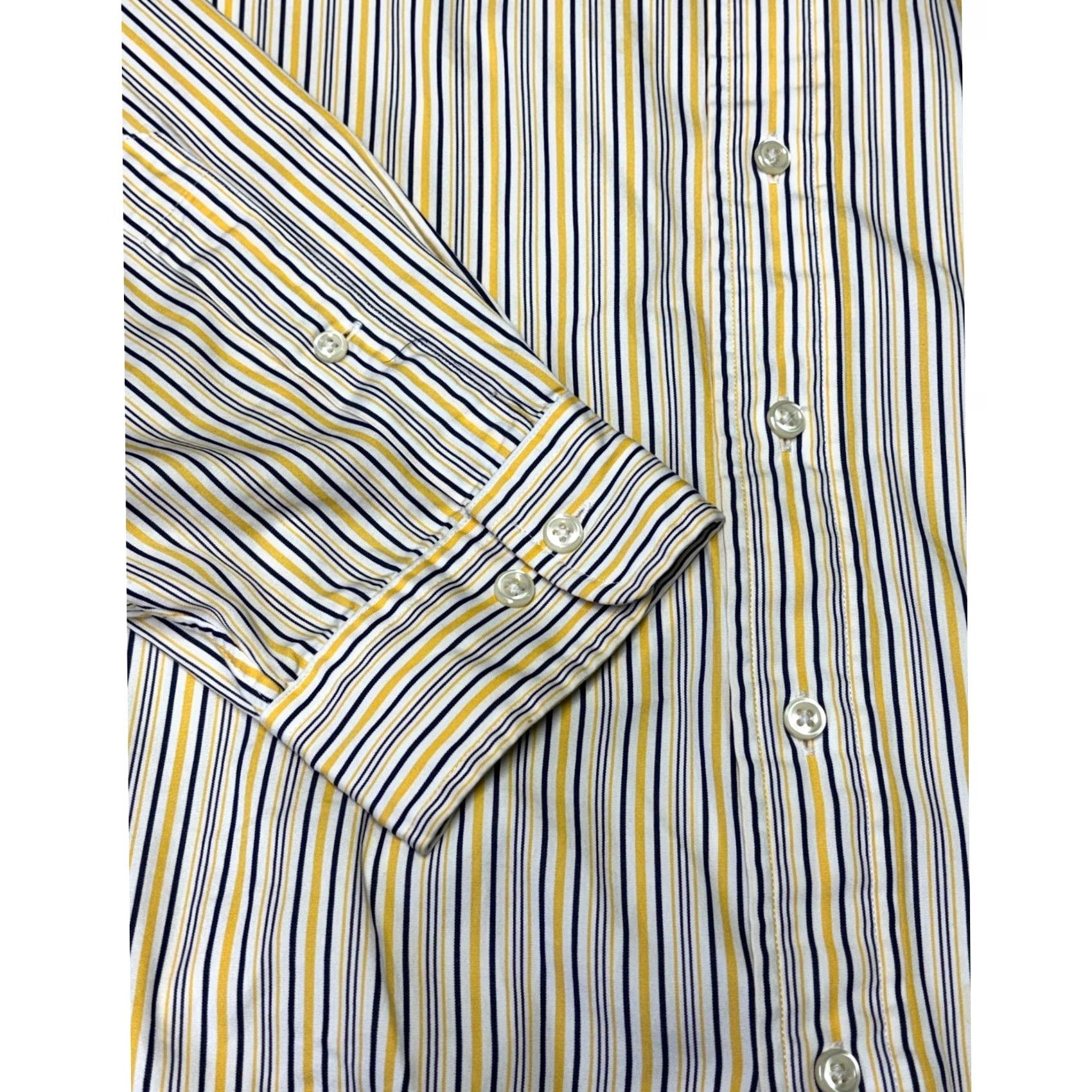 Ralph Lauren Ralph Lauren Classic Fit Mens XL Button-Up Shirt Yellow Navy Blue Striped Cotton Shirt Size US XL / EU 56 / 4 - 3 Thumbnail