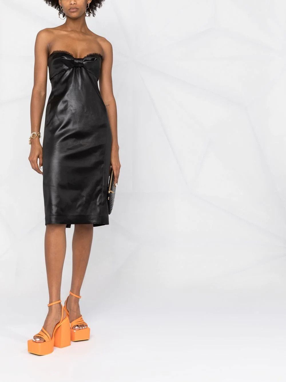 Saint Laurent Paris o1bcso1str1125 Strapless Dress In Lacquered in Black Size XS / US 0-2 / IT 36-38 - 2 Thumbnail