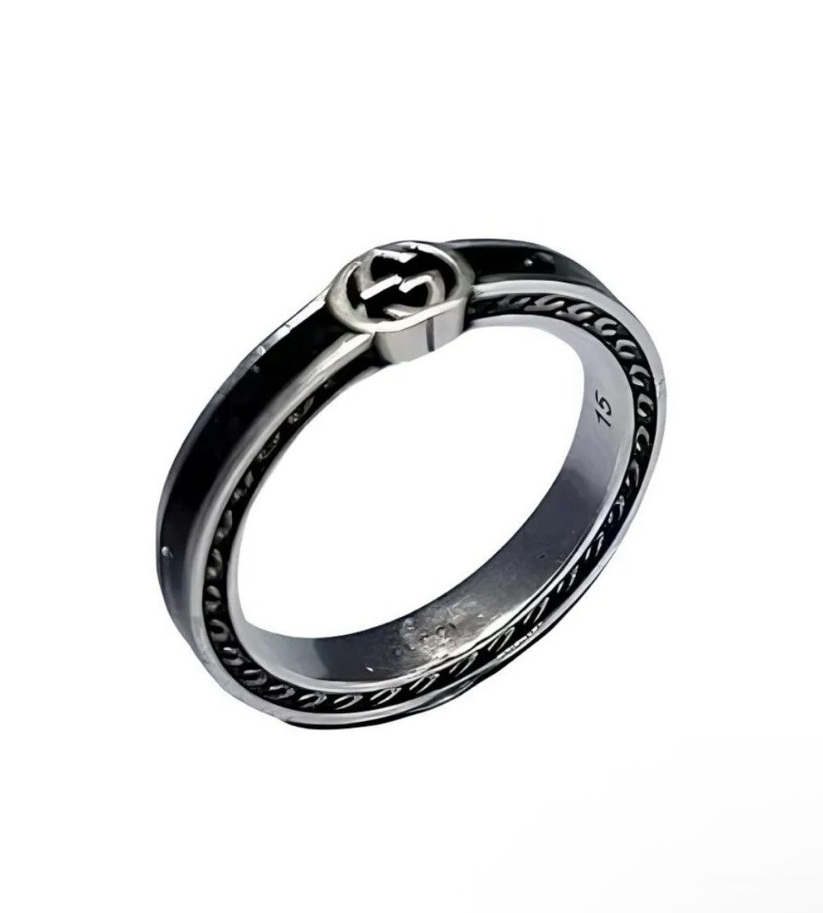 Gucci Gucci Interlocking G Enamel Thin Ring Black Ag925 701620 Size ONE SIZE - 1 Thumbnail