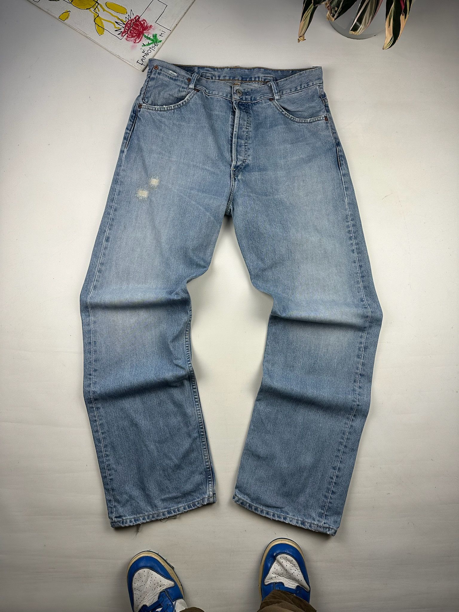 Levi's Vintage Levi’s Blue Faded Washed Buckle Back Straight Jeans Size US 34 / EU 50 - 2 Thumbnail
