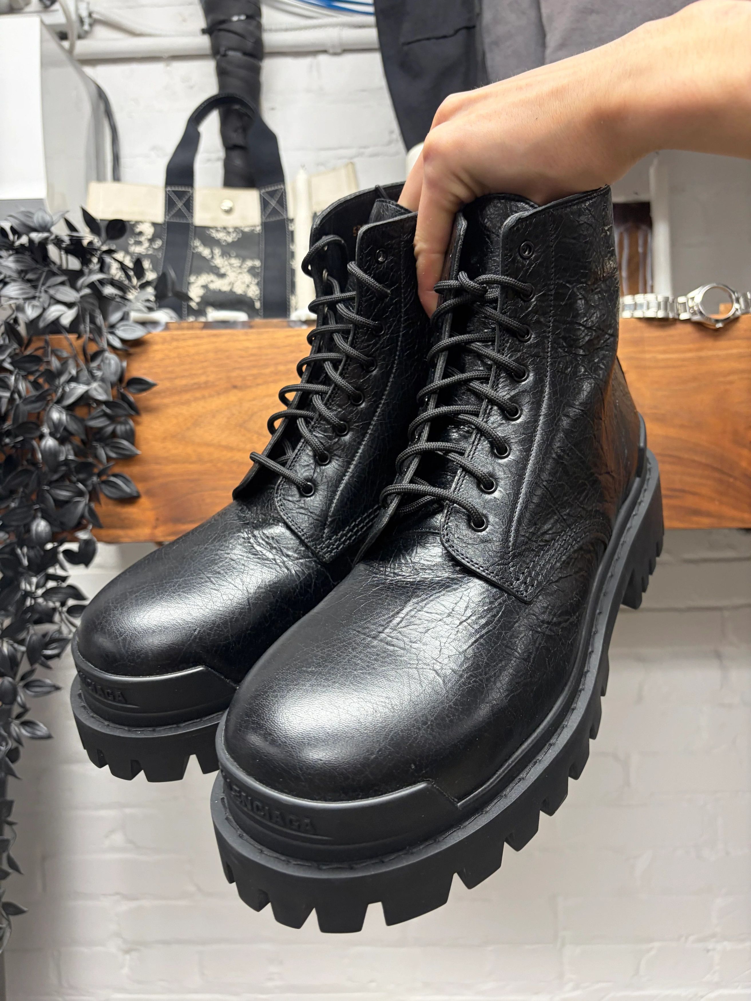 Balenciaga Balenciaga ‘Strike’ Grained Black Leather Combat Boots Size US 12 / EU 45 - 3 Thumbnail