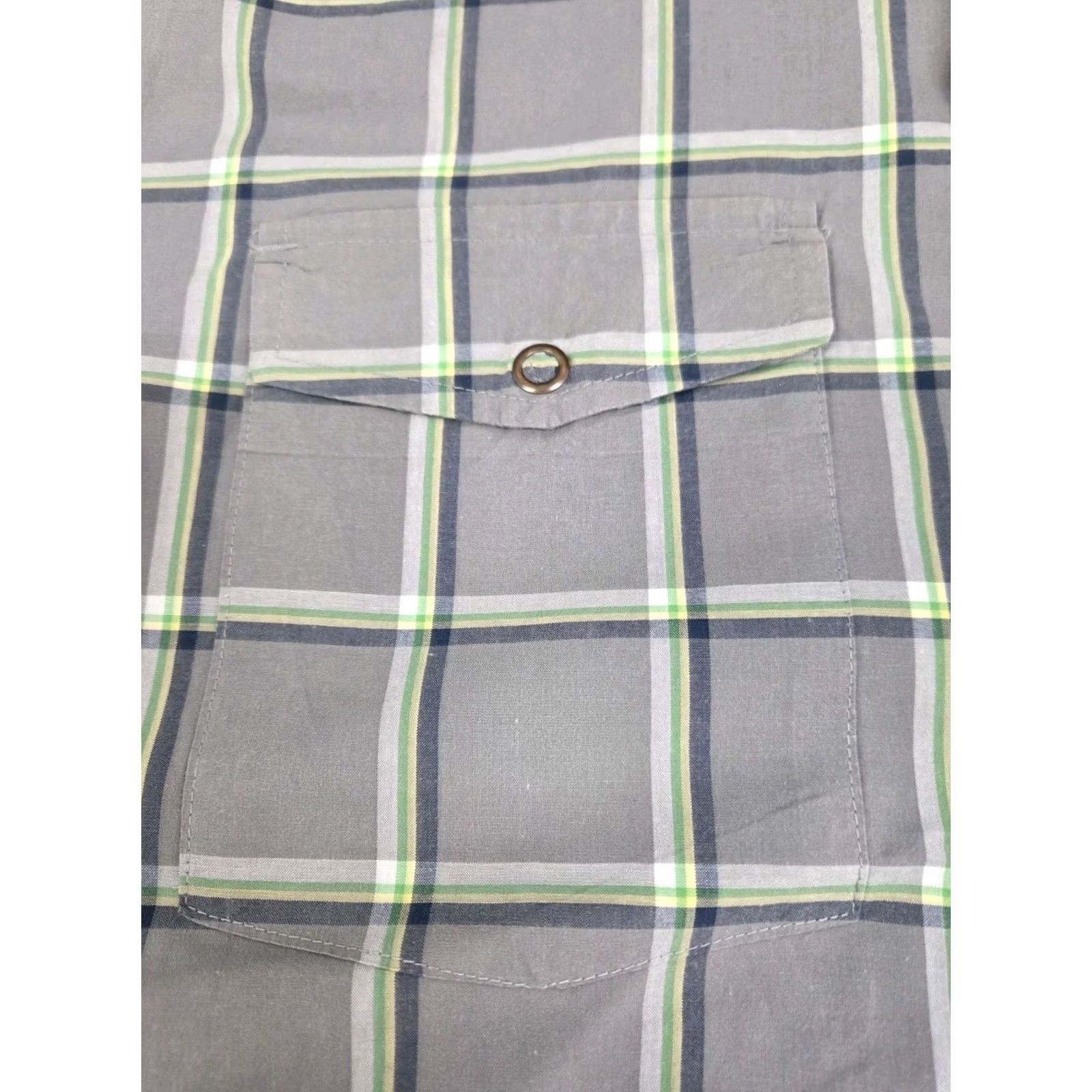 RVCA RVCA Mens Short Sleeve Snap Grey/Green Checkered Shirt Size Large Cotton #7791 Size US L / EU 52-54 / 3 - 5 Thumbnail