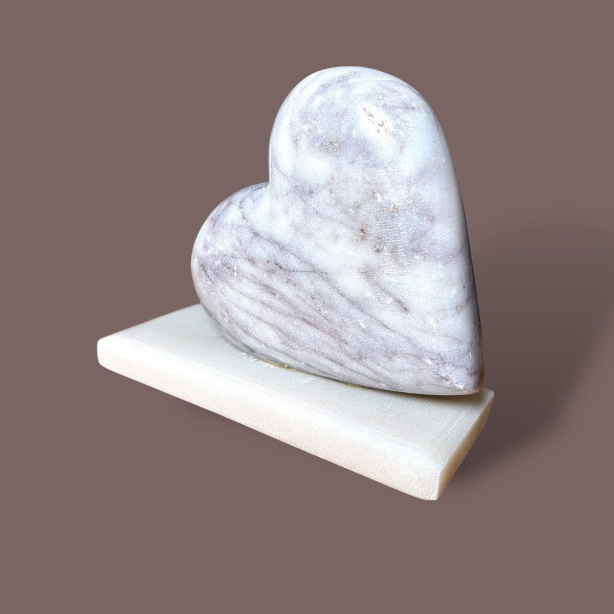 Handmade Polished Carved Light Color Marble Heart on Base Sculpture Size ONE SIZE - 6 Thumbnail