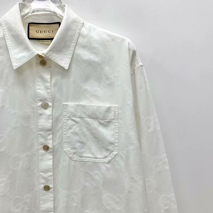 Gucci Gucci White Double G Print Cotton Shirt Size US M / EU 48-50 / 2 - 3 Thumbnail