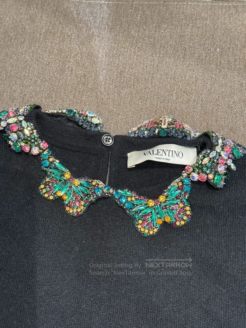 Valentino Valentino Heavy work nail bead flower collar black knitwea Size S / US 4 / IT 40 - 2 Thumbnail