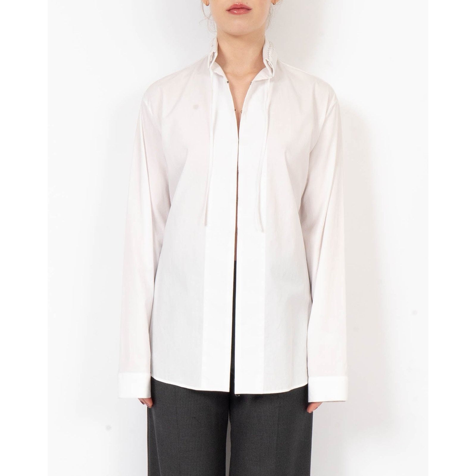 Haider Ackermann FW19 Laced Collar Shirt in White Cotton Size S / US 4 / IT 40 - 1 Thumbnail