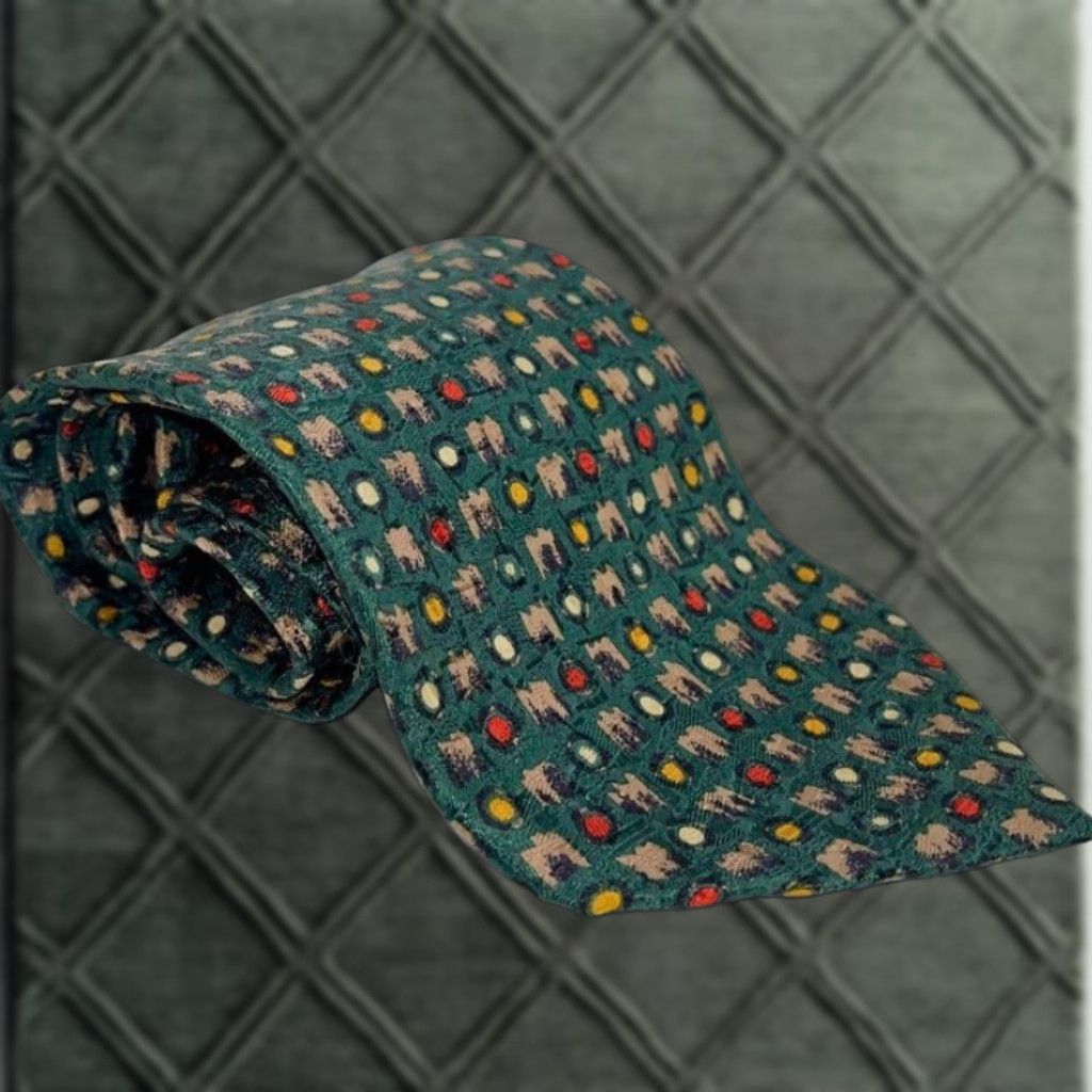 Ermenegildo Zegna VINTAGE Ermenegildo Zegna Soft 100% Silk Tie Abstract Geometric Pattern Italy Men One Size Green Tan Gold Red Ivory Classic Width 57"-60" Size ONE SIZE - 1 Thumbnail