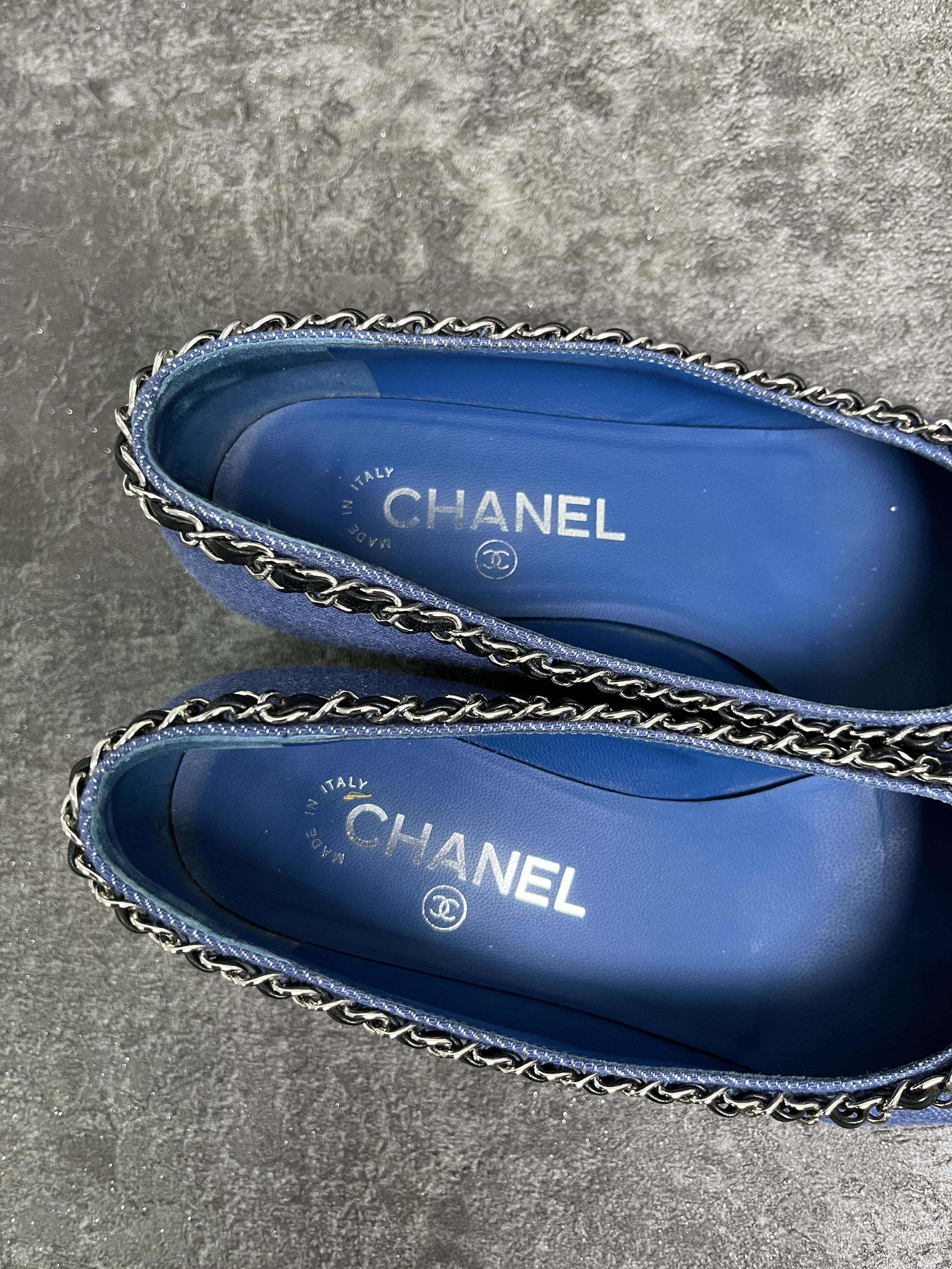 Chanel Chanel Blue Denim Cloth Shoes With Black Cap Toe Size US 6 / IT 36 - 6 Thumbnail