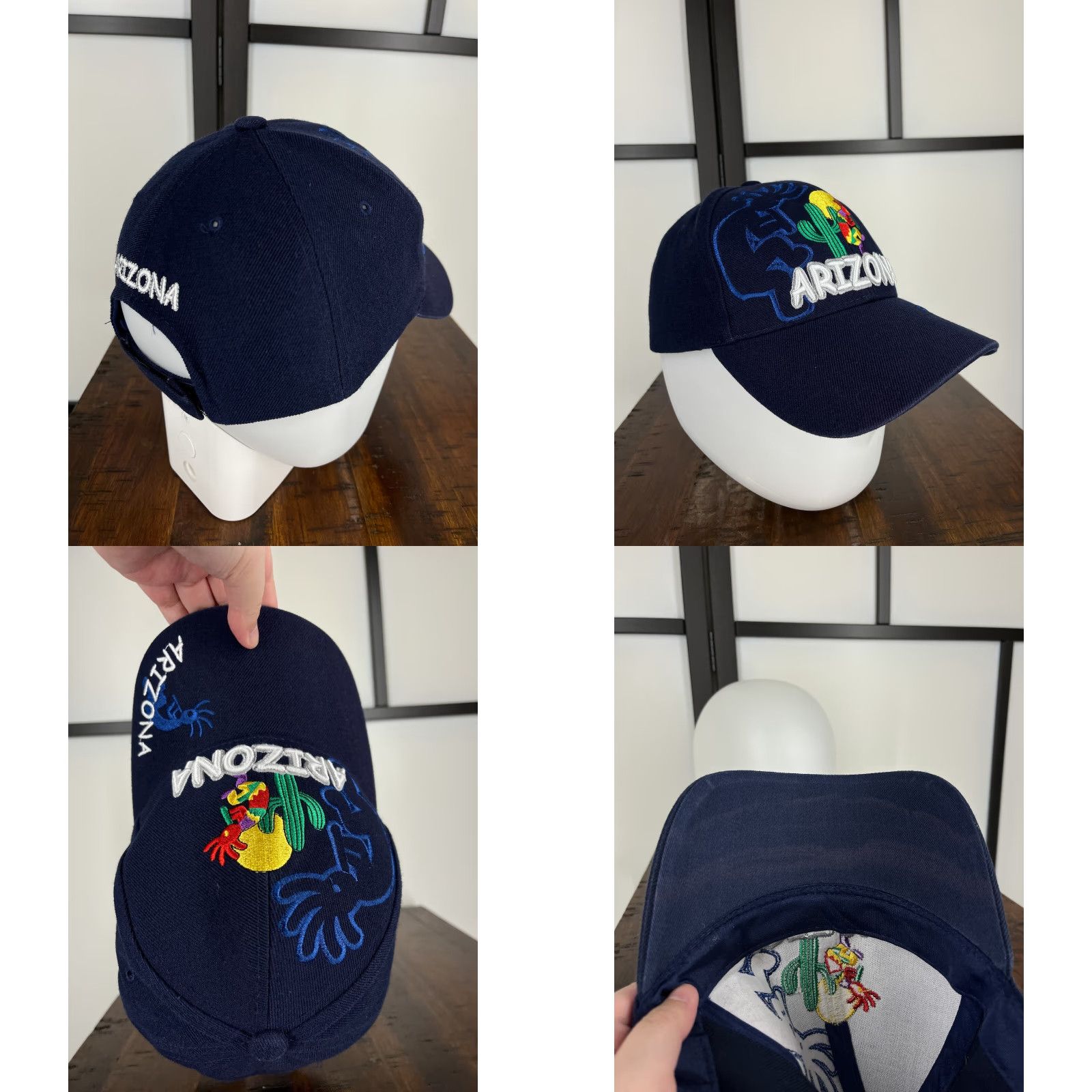 Vintage Arizona Santo Cap Hat Cap Adjustable Adult Blue Embroidered Desert Cactus 100% Acrylic Size ONE SIZE - 8 Thumbnail