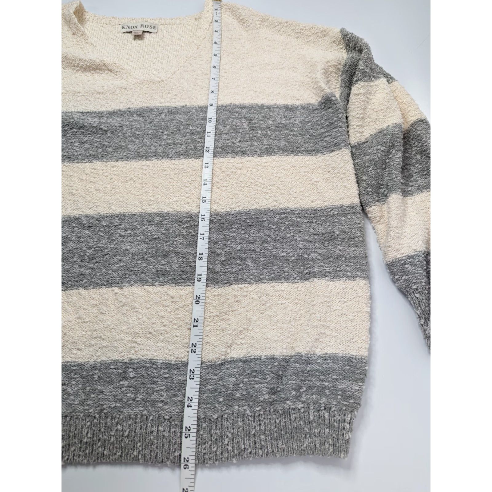 Vintage Knox Rose Sweater Womens Large White Grey Striped V-Neck Chunky Knit Pullover Size L / US 10 / IT 46 - 5 Thumbnail